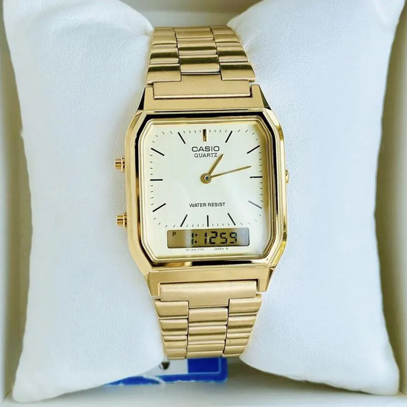 Casio Vintage Gold-tone Rectangular Watch-  AQ-230GA-9DMQ